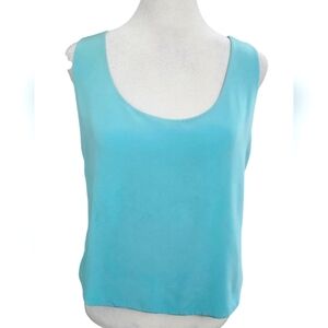 Vintage SYLVIA HEISEL 100% Silk Sleeveless Top. Aqua. Size 12(Medium)